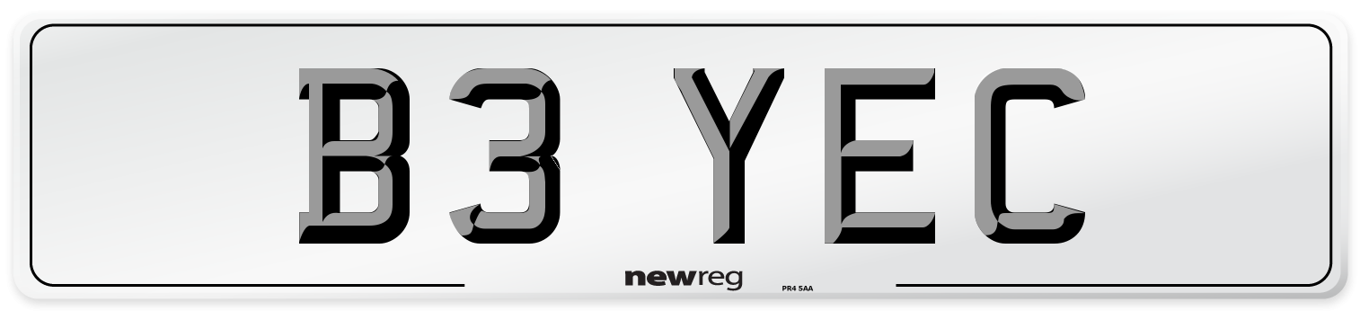 B3 YEC Number Plate from New Reg